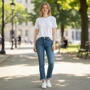 American Eagle Outfitters Womens Blue Denim Jeans Frayed Hem Size 4